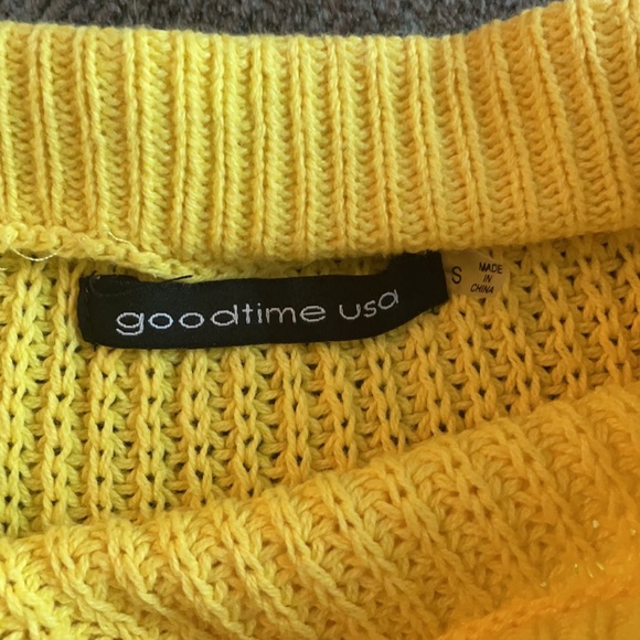 Goodtime USA 2 piece neon yellow knit skirt and crop sweater set size small - Picture 5 of 6